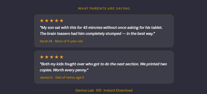 Genius Lab | Cognitive Workbook for Kids+ Parent Guide | Instant PDF Download